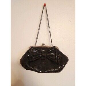 Betsey Johnson Black Sequin Clutch with Chain Strap